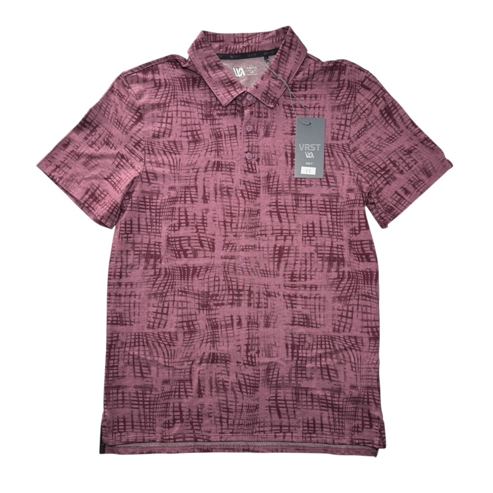 VRST Golf Polo Warped Check Pique Print Burgundy Men’s Small